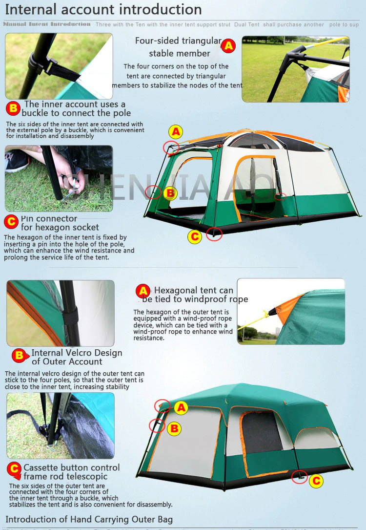 Cheap Goat Tents Outdoor Double Deck Two Bedrooms And Four Seasons Camping Waterproof Tent 8